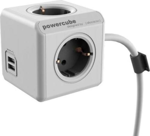 Allocacoc PowerCube Extended USB - Πολύπριζο Με 4 Υποδοχές - 2 Θύρες USB - Grey (SPP1803)