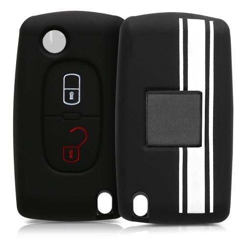KW Silicone Θήκη Κλειδιού Peugeot Citroen - 2 Κουμπιά - White / Black (45652.03)