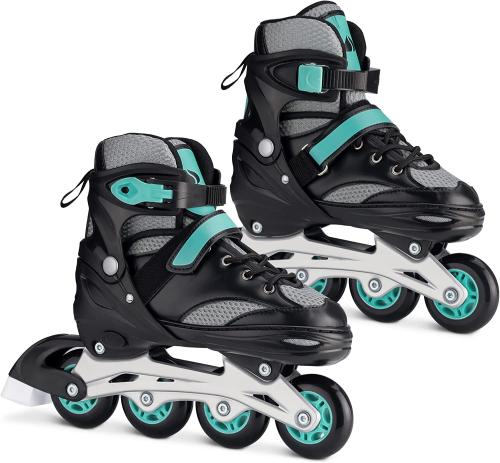 Navaris Roller Skates - Ρυθμιζόμενα / Αυξομειούμενα Rollers Ενηλίκων / Παιδικά - L - EU 39-42 - Black / Turquoise (50260.3.01)
