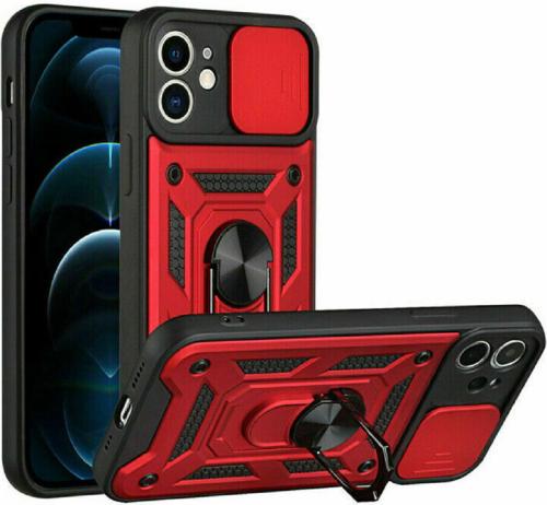 Bodycell Armor Slide - Ανθεκτική Θήκη Apple iPhone 12 με Κάλυμμα για την Κάμερα & Μεταλλικό Ring Holder - Red (5206015003189)