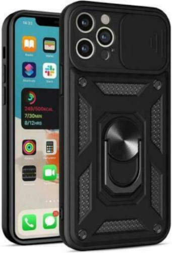 Bodycell Armor Slide - Ανθεκτική Θήκη Apple iPhone 12 Pro Max με Κάλυμμα για την Κάμερα & Μεταλλικό Ring Holder - Black (5206015003233)