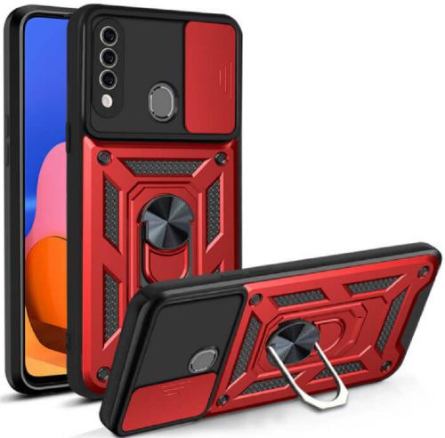 Bodycell Armor Slide - Ανθεκτική Θήκη Samsung Galaxy A20s με Κάλυμμα για την Κάμερα & Μεταλλικό Ring Holder - Red (5206015003714)