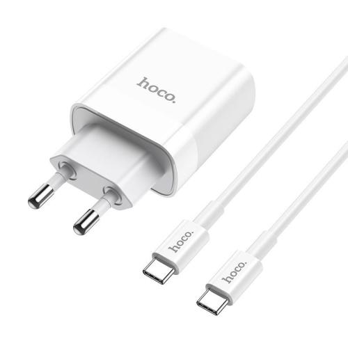 Hoco C80A Network Charger PD20W / QC3.0 - Σετ Διπλός Φορτιστής Type-C / USB-A & Καλώδιο Type-C σε Type-C 100cm - White (75917)