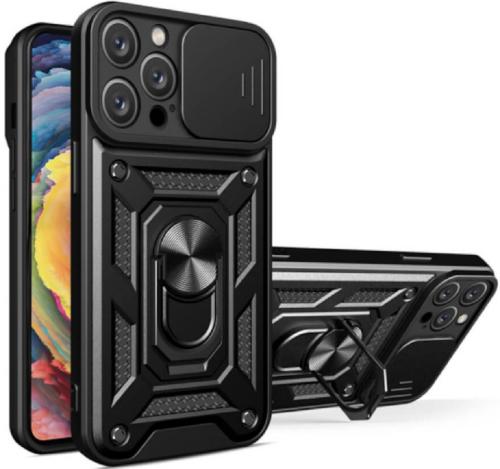 Bodycell Armor Slide - Ανθεκτική Θήκη Apple iPhone 14 Pro Max με Κάλυμμα για την Κάμερα & Μεταλλικό Ring Holder - Black (5206015013928)