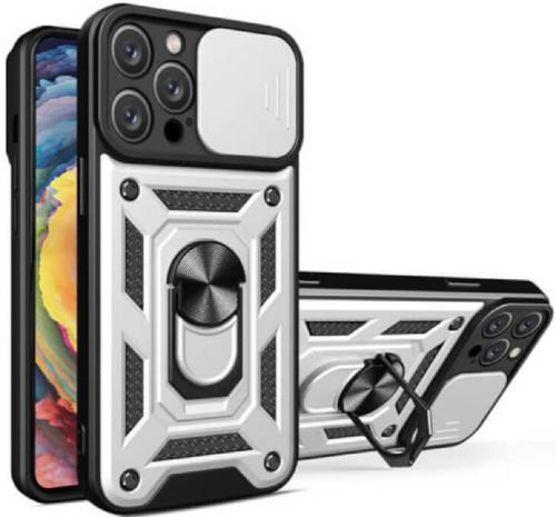 Bodycell Armor Slide - Ανθεκτική Θήκη Apple iPhone 14 Pro με Κάλυμμα για την Κάμερα & Μεταλλικό Ring Holder - Silver (5206015018961)