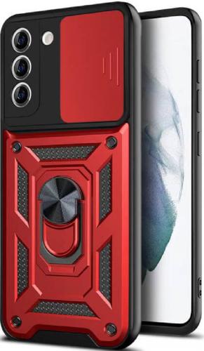 Bodycell Armor Slide - Ανθεκτική Θήκη Samsung Galaxy S21 FE 5G με Κάλυμμα για την Κάμερα & Μεταλλικό Ring Holder - Red (5206015005190)