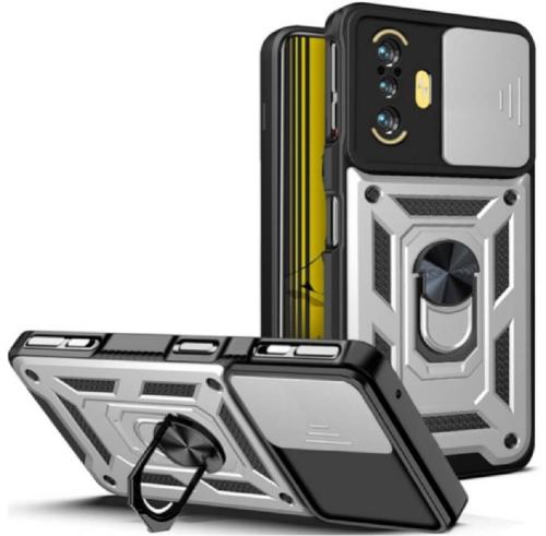 Bodycell Armor Slide - Ανθεκτική Θήκη Xiaomi Poco F3 GT με Κάλυμμα για την Κάμερα & Μεταλλικό Ring Holder - Silver (5206015014949)