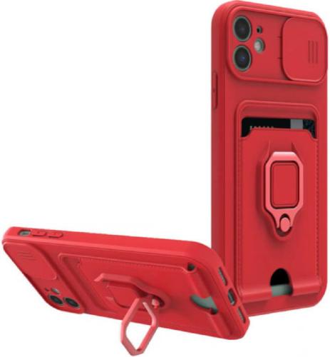 Bodycell Multifunction - Ανθεκτική Θήκη Apple iPhone 11 με Λουράκι Λαιμού / Κάλυμμα Κάμερας / Ring Holder / Υποδοχή Κάρτας - Red (5206015003165)