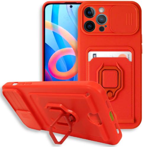 Bodycell Multifunction - Ανθεκτική Θήκη Apple iPhone 12 Pro Max με Λουράκι Λαιμού / Κάλυμμα Κάμερας / Ring Holder / Υποδοχή Κάρτας - Red (5206015004148)