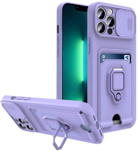 Bodycell Multifunction - Ανθεκτική Θήκη Apple iPhone 13 Pro με Λουράκι Λαιμού / Κάλυμμα Κάμερας / Ring Holder / Υποδοχή Κάρτας - Purple (5206015004773)