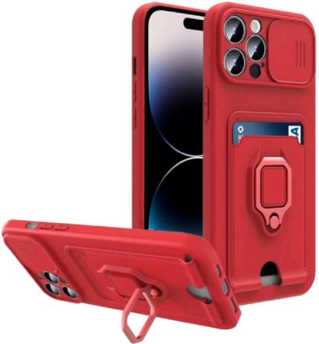 Bodycell Multifunction - Ανθεκτική Θήκη Apple iPhone 14 Pro Max με Λουράκι Λαιμού / Κάλυμμα Κάμερας / Ring Holder / Υποδοχή Κάρτας - Red (5206015016424)