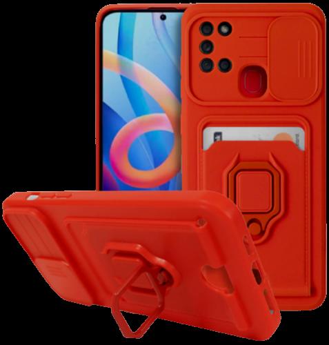Bodycell Multifunction - Ανθεκτική Θήκη Samsung Galaxy A21s με Λουράκι Λαιμού / Κάλυμμα Κάμερας / Ring Holder / Υποδοχή Κάρτας - Red (5206015012037)