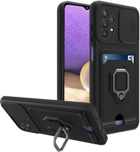 Bodycell Multifunction - Ανθεκτική Θήκη Samsung Galaxy A32 4G με Λουράκι Λαιμού / Κάλυμμα Κάμερας / Ring Holder / Υποδοχή Κάρτας - Black (5206015003721)