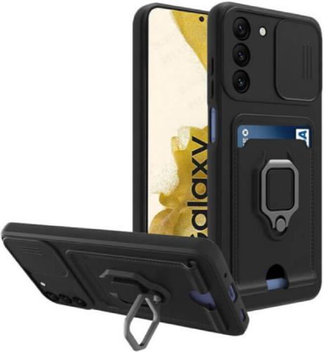Bodycell Multifunction - Ανθεκτική Θήκη Samsung Galaxy S22 Plus 5G με Λουράκι Λαιμού / Κάλυμμα Κάμερας / Ring Holder / Υποδοχή Κάρτας - Black (5206015004438)