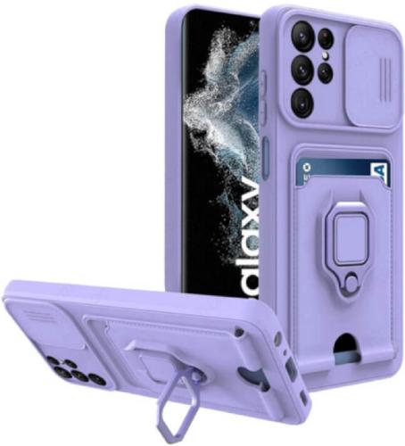 Bodycell Multifunction - Ανθεκτική Θήκη Samsung Galaxy S22 Ultra 5G με Λουράκι Λαιμού / Κάλυμμα Κάμερας / Ring Holder / Υποδοχή Κάρτας - Purple (5206015004476)