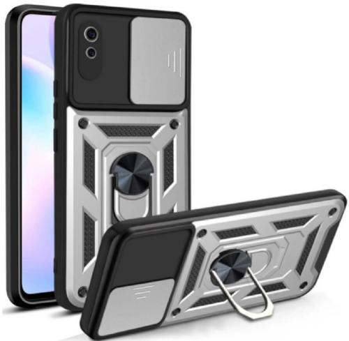 Bodycell Armor Slide - Ανθεκτική Θήκη Xiaomi Redmi 9Α / 9AT / 9i με Κάλυμμα για την Κάμερα & Μεταλλικό Ring Holder - Silver (5206015015212)