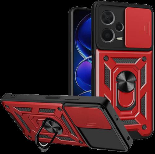 Bodycell Armor Slide - Ανθεκτική Θήκη Xiaomi Redmi Note 12 Pro Plus με Κάλυμμα για την Κάμερα & Μεταλλικό Ring Holder - Red (5206015020544)
