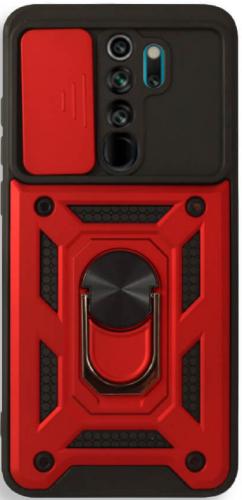 Bodycell Armor Slide - Ανθεκτική Θήκη Xiaomi Redmi Note 8 Pro με Κάλυμμα για την Κάμερα & Μεταλλικό Ring Holder - Red (5206015004070)