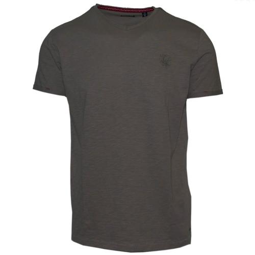 71351-28 Ανδρικό T-shirt V με διακριτικό τύπωμα - σκούρο μπέζ-Μπεζ