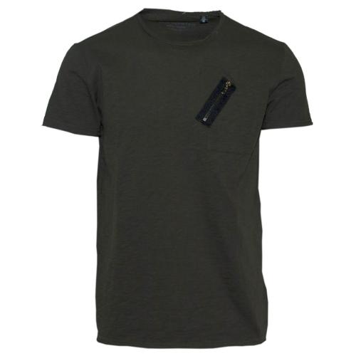 71376-16 Ανδρικό T-shirt με φερμουάρ - χακί-Χακί