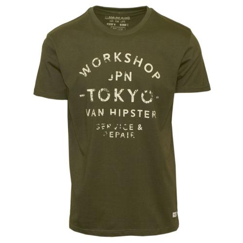 71499-16 Ανδρικό T-shirt με μοντέρνο τύπωμα - Χακί-Χακί