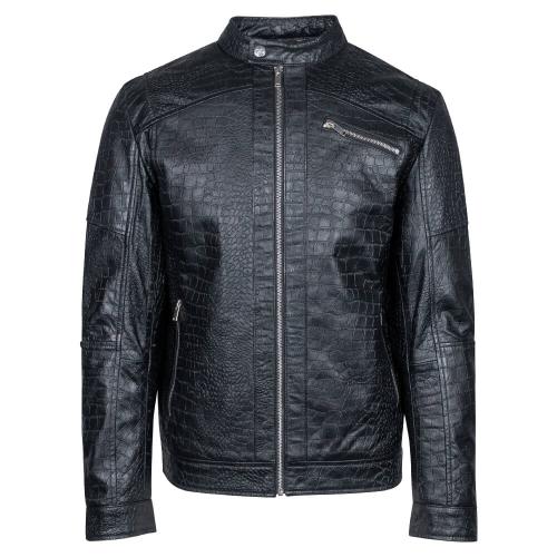 Croco Style Racer Jacket Μαύρο 100% Leather (Modern Fit)
