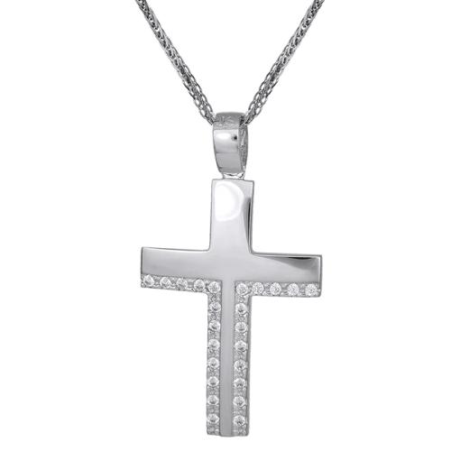 Βαπτιστικοί Σταυροί με Αλυσίδα Βαπτιστικός σταυρός Κ14 λευκόχρυσος με αλυσίδα 031064C 031064C Γυναικείο Χρυσός 14 Καράτια
