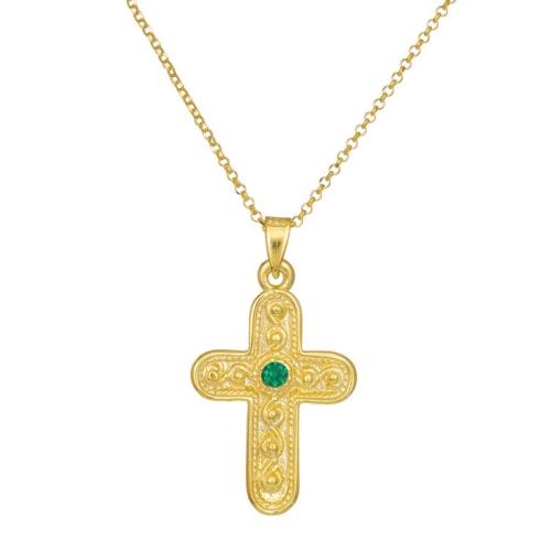 Βυζαντινός σταυρός με πράσινη πέτρα ζιργκόν 925 038709 038709 Ασήμι