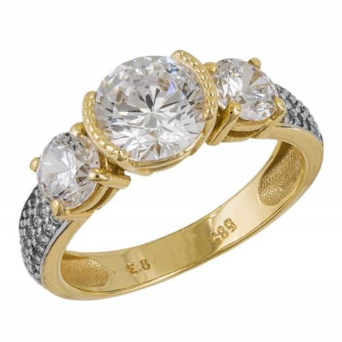 Γυναικείο χρυσό δαχτυλίδι Κ14 με τρία ζιργκόν 042926 042926 Χρυσός 14 Καράτια