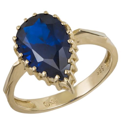 Χρυσό δαχτυλίδι με μπλε πέτρα δάκρυ Κ14 039595 039595 Χρυσός 14 Καράτια
