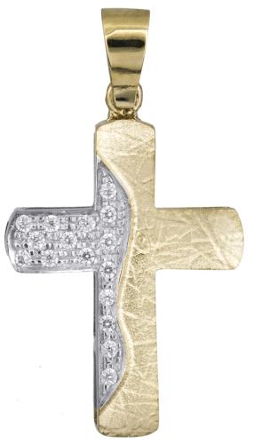 Σταυροί Βάπτισης - Αρραβώνα Δίχρωμος σταυρός βάπτισης Κ14 021470 021470 Γυναικείο Χρυσός 14 Καράτια