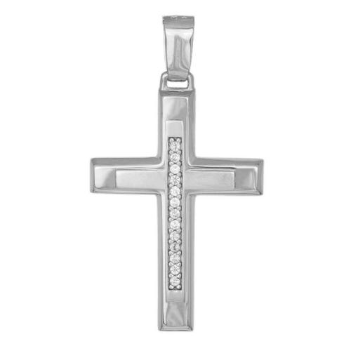Σταυροί Βάπτισης - Αρραβώνα Λευκόχρυσος γυναικείος σταυρός Κ9 με ζιργκόν 045525 045525 Γυναικείο Χρυσός 9 Καράτια