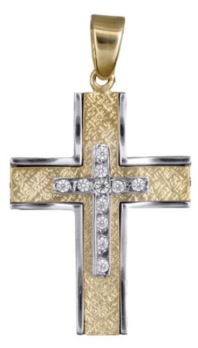 Σταυροί Βάπτισης - Αρραβώνα Δίχρωμος γυναικείος σταυρός για βάπτιση 14Κ 017898 017898 Γυναικείο Χρυσός 14 Καράτια