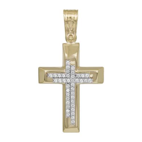 Σταυροί Βάπτισης - Αρραβώνα Δίχρωμος σταυρός με ζιργκόν Κ14 042899 042899 Γυναικείο Χρυσός 14 Καράτια