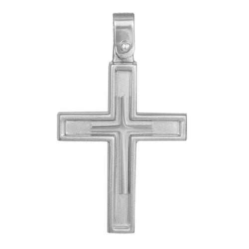 Σταυροί Βάπτισης - Αρραβώνα Λευκόχρυσος ανδρικός σταυρός διπλής όψης Κ9 042148 042148 Ανδρικό Χρυσός 9 Καράτια