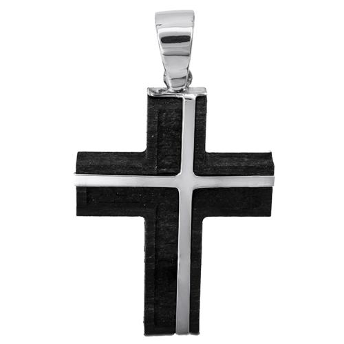 Σταυροί Βάπτισης - Αρραβώνα Λευκόχρυσος αντρικός σταυρός Κ14 με έβενο 026824 026824 Ανδρικό Χρυσός 14 Καράτια