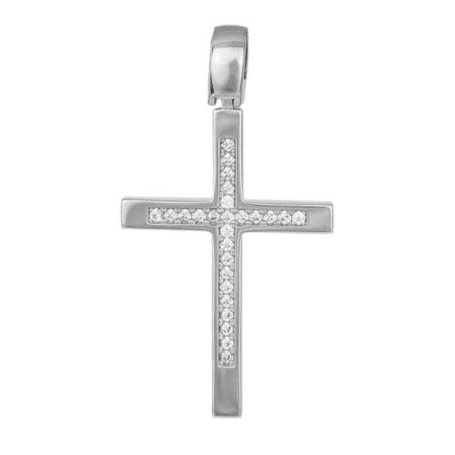 Σταυροί Βάπτισης - Αρραβώνα Λευκόχρυσος βαπτιστικός σταυρός με ζιργκόν Κ14 041942 041942 Γυναικείο Χρυσός 14 Καράτια