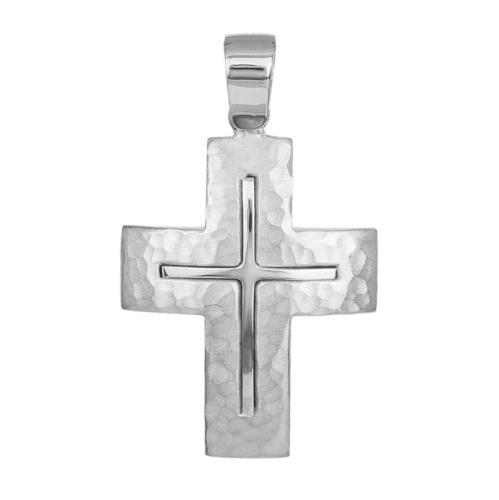 Σταυροί Βάπτισης - Αρραβώνα Σφυρήλατος λευκόχρυσος σταυρός για βάπτιση Κ14 039680 039680 Ανδρικό Χρυσός 14 Καράτια