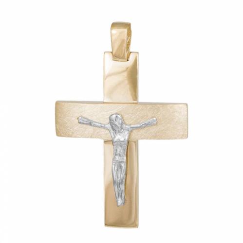Σταυροί Βάπτισης - Αρραβώνα Ανδρικός δίχρωμος σταυρός Κ14 με τον Εσταυρωμένο 046672 046672 Ανδρικό Χρυσός 14 Καράτια
