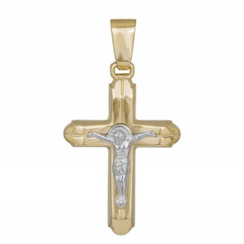 Σταυροί Βάπτισης - Αρραβώνα Δίχρωμος ανδρικός σταυρός Κ14 με τον Εσταυρωμένο 042808 042808 Ανδρικό Χρυσός 14 Καράτια