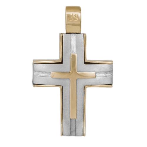 Σταυροί Βάπτισης - Αρραβώνα Δίχρωμος ανδρικός σταυρός Κ18 ματ με λουστρέ 042625 042625 Ανδρικό Χρυσός 14 Καράτια