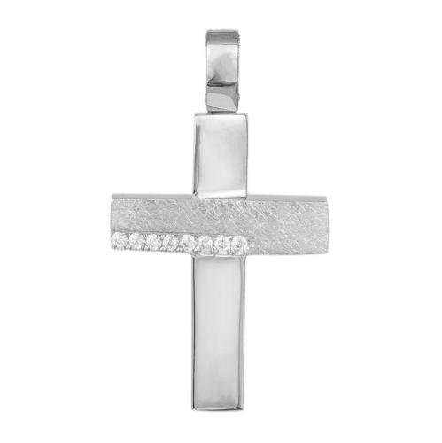 Σταυροί Βάπτισης - Αρραβώνα Λευκόχρυσος σταυρός με ζιργκόν για βάπτιση Κ14 040415 040415 Γυναικείο Χρυσός 14 Καράτια