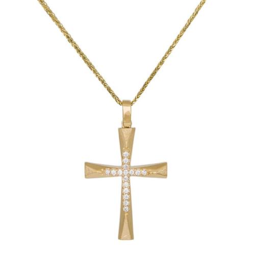 Βαπτιστικοί Σταυροί με Αλυσίδα Χρυσός βαπτιστικός σταυρός με ζιργκόν Κ14 με αλυσίδα 044723C 044723C Γυναικείο Χρυσός 14 Καράτια
