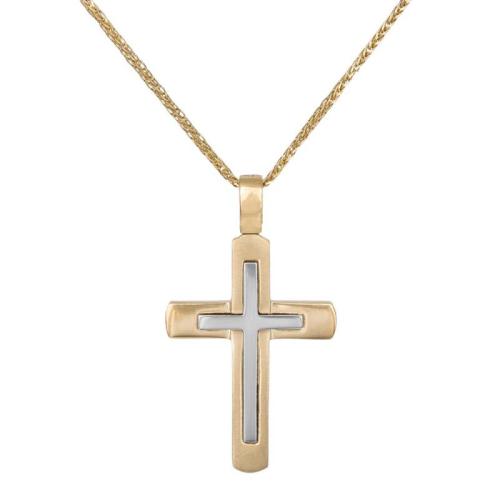 Βαπτιστικοί Σταυροί με Αλυσίδα Δίχρωμος αντρικός σταυρός Κ14 045058C 045058C Ανδρικό Χρυσός 14 Καράτια