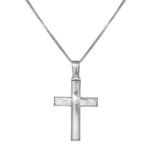 Βαπτιστικοί Σταυροί με Αλυσίδα Λευκόχρυσος σταυρός λουστρέ Κ9 με αλυσίδα 045501C 045501C Ανδρικό Χρυσός 9 Καράτια