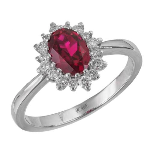 Γυναικείο δαχτυλίδι ροζέτα Κ18 ρουμπίνι με μπριγιάν 040596 040596 Χρυσός 18 Καράτια