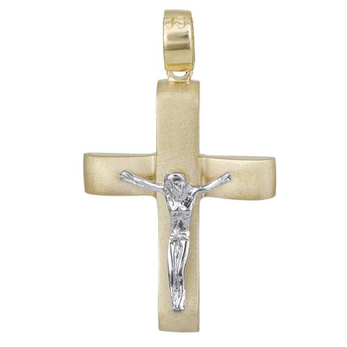 Σταυροί Βάπτισης - Αρραβώνα Βαπτιστικός σταυρός Κ14 δίχρωμος 028538 028538 Ανδρικό Χρυσός 14 Καράτια