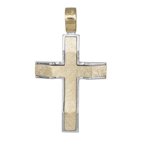 Σταυροί Βάπτισης - Αρραβώνα Δίχρωμος σταυρός Κ14 κυματιστός 030980 030980 Ανδρικό Χρυσός 14 Καράτια