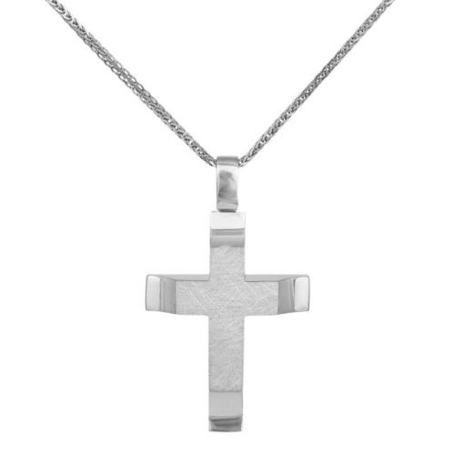 Βαπτιστικοί Σταυροί με Αλυσίδα Βαπτιστικός λευκόχρυσός σταυρός Κ14 διπλής όψης με αλυσίδα 041865C 041865C Ανδρικό Χρυσός 14 Καράτια