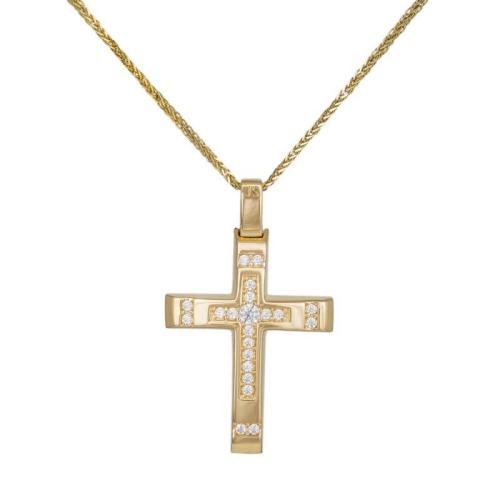 Βαπτιστικοί Σταυροί με Αλυσίδα Βαπτιστικός σταυρός με λευκά ζιργκόν Κ14 σετ με αλυσίδα 044793C 044793C Γυναικείο Χρυσός 14 Καράτια